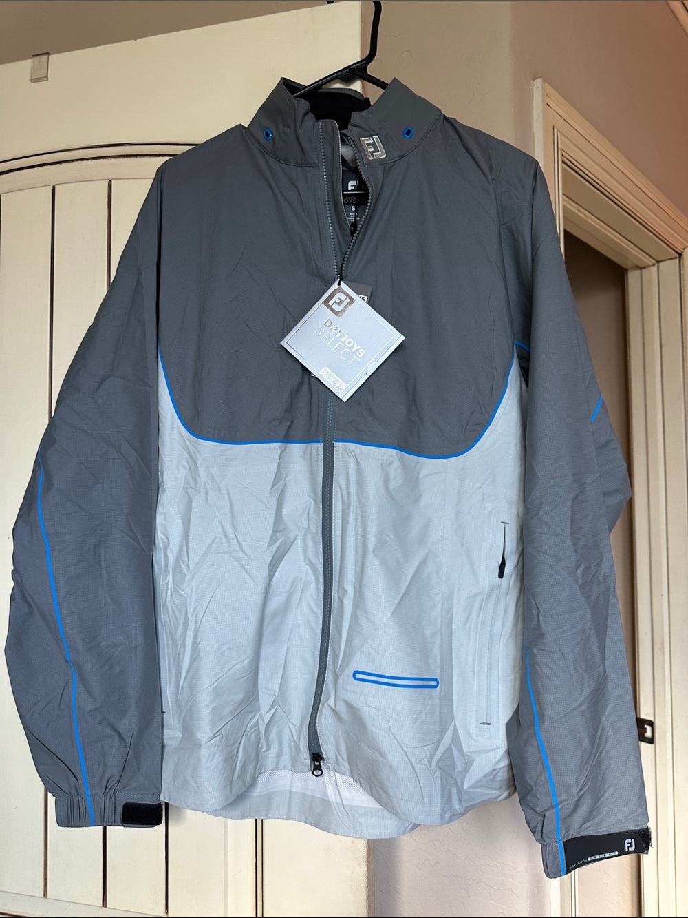 FootJoy Two-Tone Gray and Light Gray Golf Jacket with Blue Trim